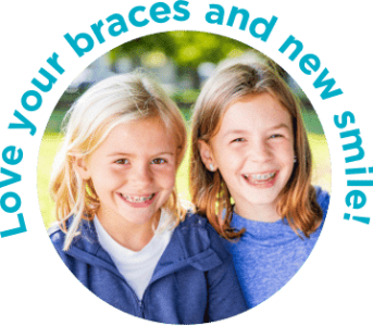 wlds-love-new-braces-new-smile.png Social sharing graphic with smiling child patients and text about loving your braces and new smile, Dr. W. Gray Grieve Orthodontics, Eugene, OR